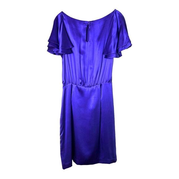 BANANA Republic Short Silk Dress Flutter Sleeve Indigo Blue Purple Womens 8 - Picture 2 of 6